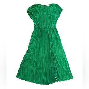 Women’s Green Summer Long Maxi Dress Cap Sleeves Pleats Flowy Party Slit Large